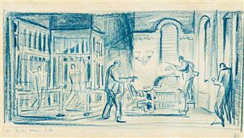 JO MIELZINER (1901 - 1976) Four stage design thumbnail sketches for Too Many Heroes.
